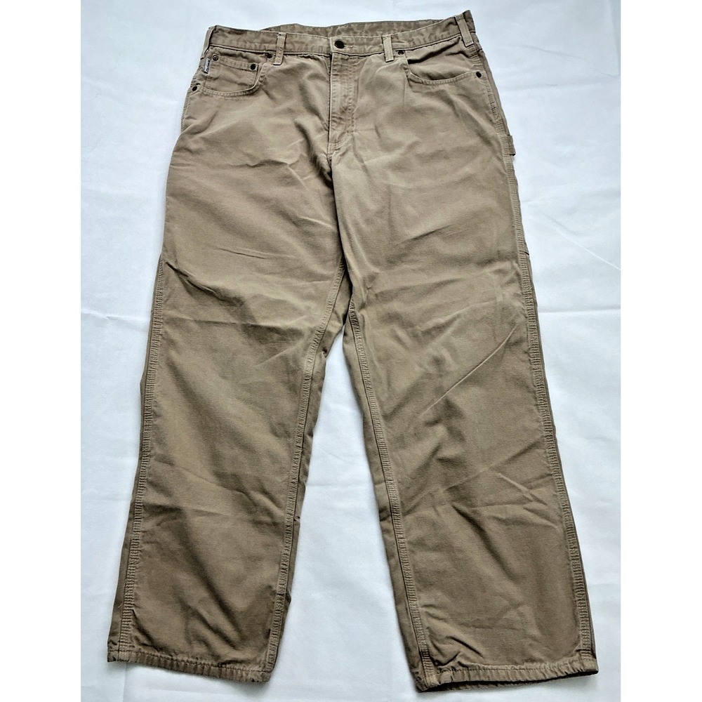 Carhartt Mens 38x32 Khaki Relaxed Fit Canvas Carpenter Work Pants B159-GKH